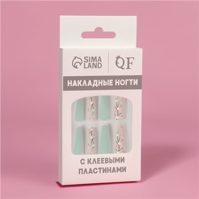 Накладные ногти «Свежесть», 12 шт., с клеевыми пластинами, форма балерина, розовые, бирюзовые
