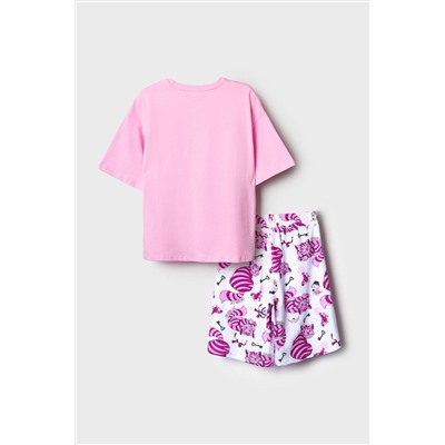 Комплект трикотажный для девочек: фуфайка (футболка), шорты PLAYTODAY, 1239773