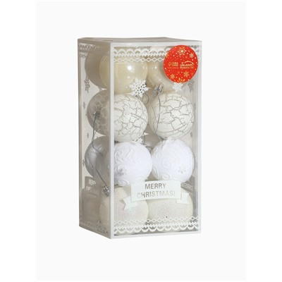 Ёлочные игрушки «Мелодия», шары новогодние, d=6 см, 16 шт., узор треск, белый