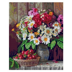 Алмазная мозаика 40*50 см (полное заполнение) "Цветы с клубникой"