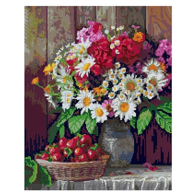 Алмазная мозаика 40*50 см (полное заполнение) "Цветы с клубникой"