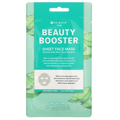 Nu-Pore, Beauty Booster, тканевая маска для лица с алоэ вера, 1 шт., 29,7 г (1,05 унции)