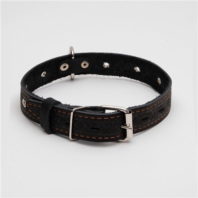 Ошейник кожаный тисненый однослойный, безразмерный, 3×60 см, ОШ 42-55 см, микс цветов