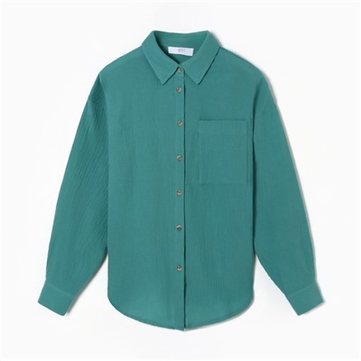 Рубашка женская оверсайз MIST Muslin, размер 42, бирюзовая