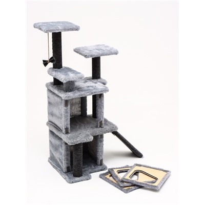 Домик для кошек с когтеточкой, 33×40×103 см, квадратный, ковролин, серый