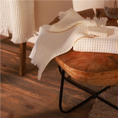 Полотенце вафельное SL HOME: Boho «Айвори» 100×180 см, хлопок 100%, бежевое