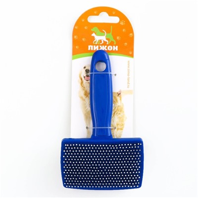 Пуходерка пластиковая мягкая с закругленными зубьями, средняя, 9×15.5 см, синяя