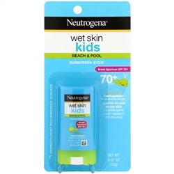Neutrogena, Wet Skin Kids, для пляжа и бассейна, солнцезащитный бальзам-карандаш, SPF 70+, 13 г (0,47 унции)