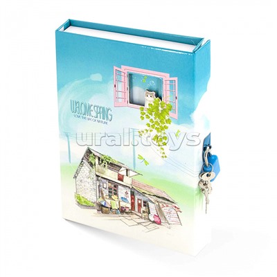 Подарочный блокнот в футляре, 14,5 см * 20,5 см, в точку, 45 л., "Домик весной", голубой