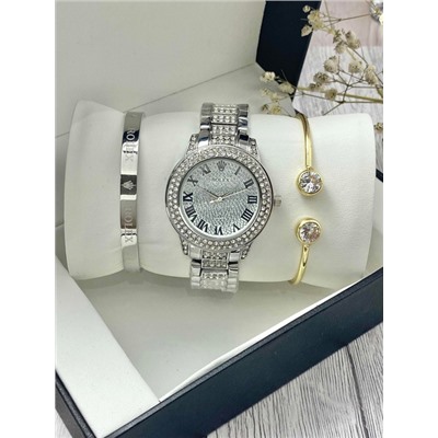 Подарочный набор для женщин часы, 2 браслета + коробка #22864433