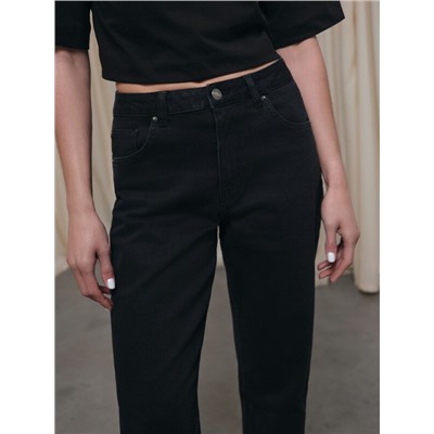 Актуальная коллекция CONTE CON-844 Чёрные джинсы relaxed mom с декоративной отстрочкой на задних кар