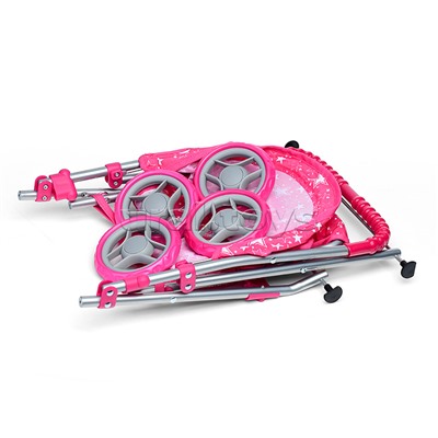 Коляска для кукол, металлическая, складная, прогулочная, с тентом, с корзиной, цвет розовые з