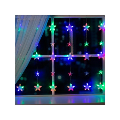 Гирлянда «Бахрома» 2.4×0.9 м с насадками «Звёздочки», IP20, прозрачная нить, 186 LED, свечение мульти, 8 режимов, 220 В