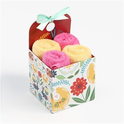 Салфетки махровые декоративные «Этель», 4 шт., 30×30 см, хлопок 100%, жёлтые/розовые