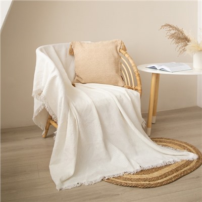 Плед с бахромой SL Home Mosaic, 130×180 см, белый