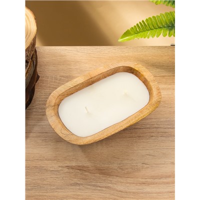 Свеча в деревянной чаше, парафин и соевый воск, 20×13×5.5 см