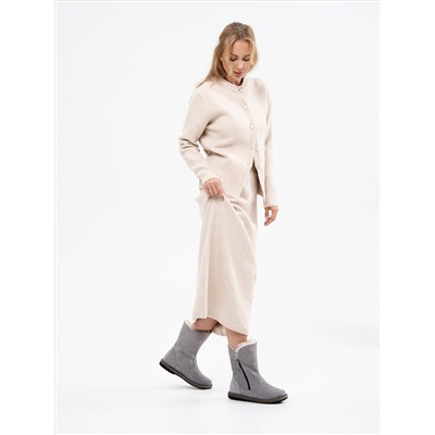 Полусапоги женские серые замшевые с замком на войлочной подошве