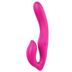 Ярко-розовый безремневой страпон REMOTE DOUBLE DIPPER - 22 см.
