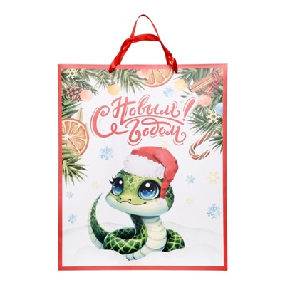 Пакет ламинированный новогодний подарочный вертикальный «Змейка», XL 40×49×19 см