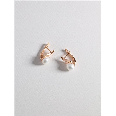 Серьги из золочёного серебра с культивированным жемчугом и фианитами 925 пробы 2-299з1005