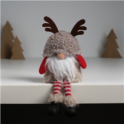 Фигурка текстиль «Гном в серой барашковой шапке с рожками», на полку, стол, 6.2×9.5×18.5 см