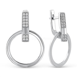 Серьги из серебра с фианитами родированные (2 в 1) 925 пробы с-7228р200