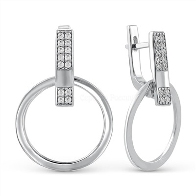 Серьги из серебра с фианитами родированные (2 в 1) 925 пробы с-7228р200