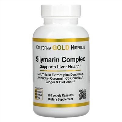 California Gold Nutrition, силимариновый комплекс, здоровье печени, расторопша, куркумин, артишок, одуванчик, имбирь, черный перец, 300 мг, 120 вегетарианских капсул