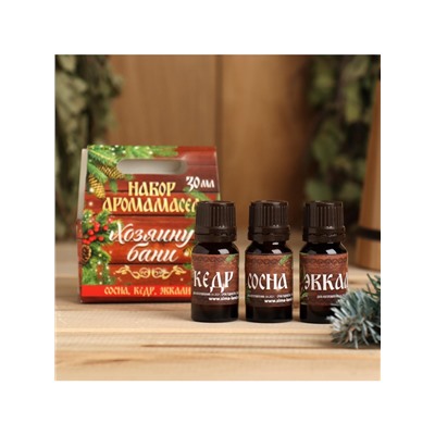 Новогодний набор эфирных масел «Хозяину бани!», сосна, кедр, эвкалипт, 3 шт. по 10 мл