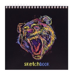 Скетчбук 48л. "Медведь" жесткая подложка на гребне, блок 90г/м2 без печати, 190х190мм