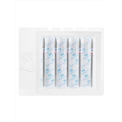 MANITA Фреза алмазная пламя острое для аппаратного маникюра 866.104.243.100.023 ФАП-2.3 10 М-С, сине-красная насечка, ø 2,3 мм, 5 шт. 28366