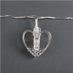 Гирлянда «Нить» 4.5 м с насадками «Прищепки-сердце», IP20, прозрачная нить, 20 LED, свечение белое, 220 В