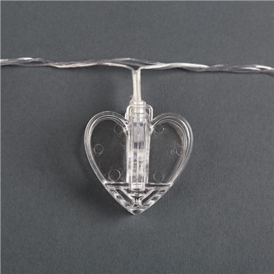 Гирлянда «Нить» 4.5 м с насадками «Прищепки-сердце», IP20, прозрачная нить, 20 LED, свечение белое, 220 В