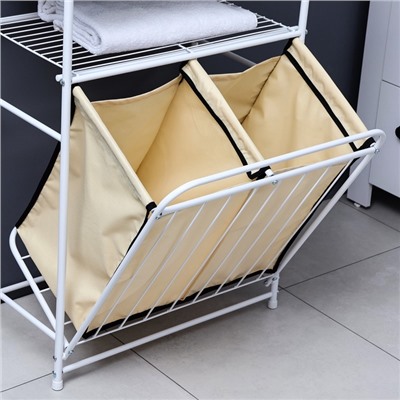 Стеллаж с двойной корзиной для белья и перекладинами, 2-х ярусный, 60×35×160 см, белый