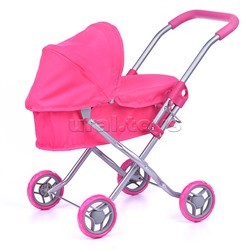 Коляска для кукол, металлическая, складная, прогулочная с капюшоном, цвет розовый, в пакете