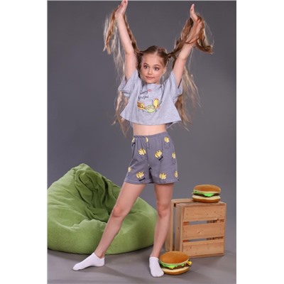 Пижама для девочки Картошка фри арт. ПД-019-046 (Серый меланж)