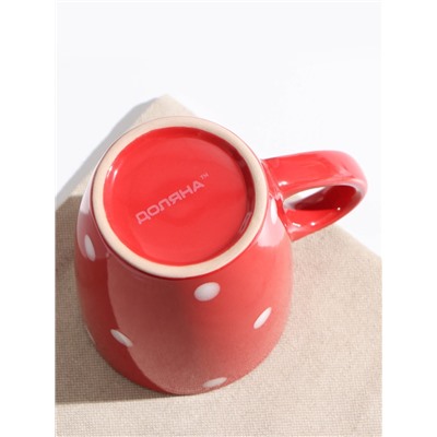 Кружка Доляна «Красный горох», 360 мл, керамика, красная