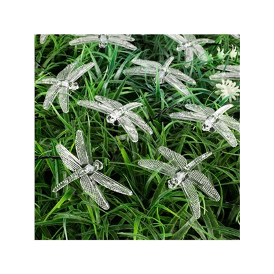 Гирлянда «Нить», 4.5 м, уличная, с насадками «Стрекоза», IP44, 30 LED, 2 режима, солнечная батарея, тёмная нить, свечение зелёное/аквамарин/жёлтое