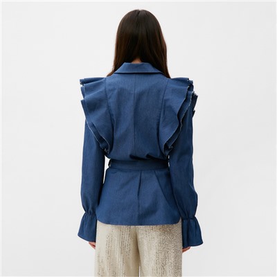 Жакет женский джинсовый с воланами MIST, размер 48, синий