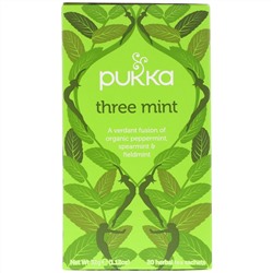 Pukka Herbs, Three Mint, Caffeine Free, 20 Herbal Tea Sachets, 1.12 oz (32 g)