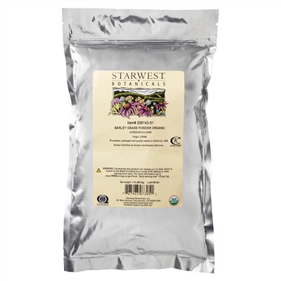 Starwest Botanicals, Порошок из ячменя, органический, 453,6 г (1 фунт)