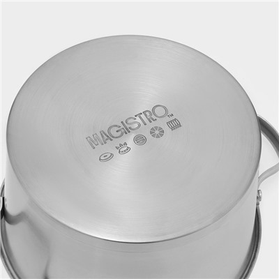 Кастрюля Magistro HiTech Steel, 5.2 л, d=24 см, h=14.5 см, слив для воды, капсульное дно, индукция, нержавеющая сталь