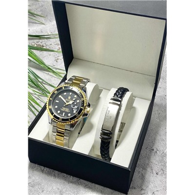 Подарочный набор для мужчины часы и браслет + коробка #22853523