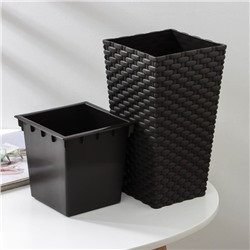 Кашпо для цветов со вставкой IDEA «Ротанг», 4.2 л, вставка 1.5 л, пластик, коричневое