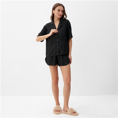 Пижама женская (рубашка, шорты) KAFTAN «Полоска», размер 44-46, чёрная