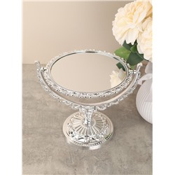 Зеркало настольное ажурное двустороннее 26 см круглое / YDW-07 /уп 48/серебро