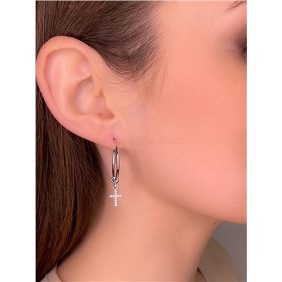 Серьги кольца кресты из серебра с фианитами (2 в 1) 925 пробы Са-017р200