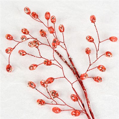 Ветка декоративная стеклярус 36 см / SA22784/1 /уп 200/600/красная ветка красные кристаллы
