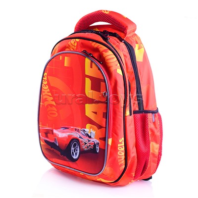 Рюкзак "Hot Wheels" облегченный с анатомической спинкой, 3 отделениями на молнии, на каждой молнии 2 бегунка, размеры 40х32х16 см, эргономичная анатомическая спинка, мягкие широкие регулируемые лямки, застежка спереди, внутри дополнительные отделения, орг