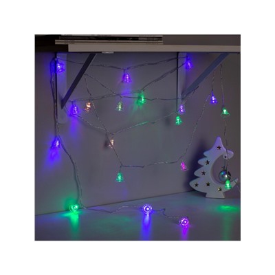 Гирлянда «Нить» 5 м с насадками «Колокольчики», IP20, прозрачная нить, 20 LED, свечение мульти (RG/RB), мигание, 220 В